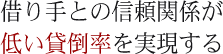 借り手との信頼関係が低い貸倒率を実現する